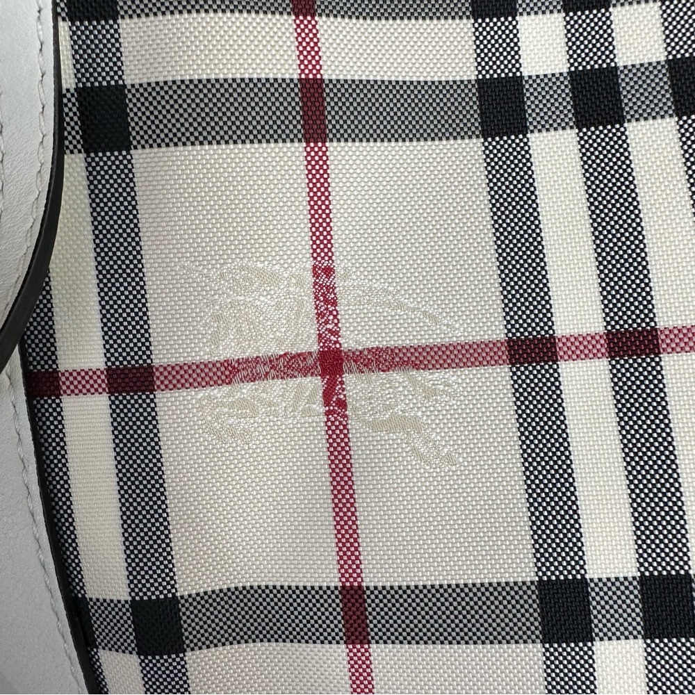 Burberry White Leather & Beige Nova Check Tote - Picture 6 of 15